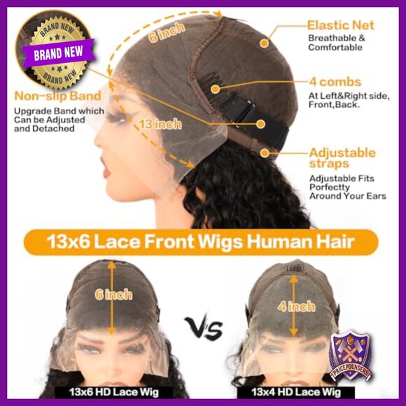 13x6 Deep Wave Lace Front Wig, 200% Density Human Hair, Glueless Pre-Plucked main image 2